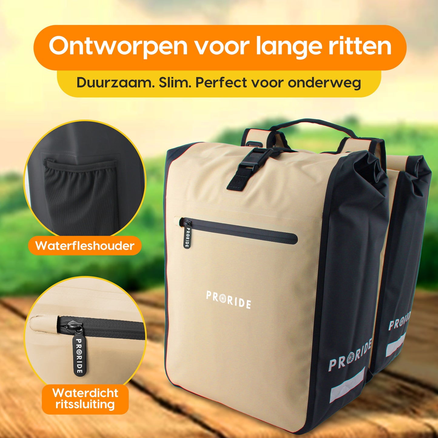 Proride dubbele fietstas I Ruim en waterdicht I Beige