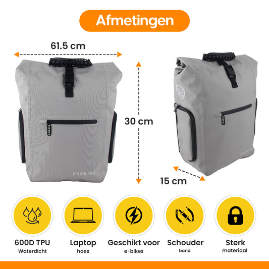 Waterdichte 25L Fietstas & Rugzak Reflecterend Grijs