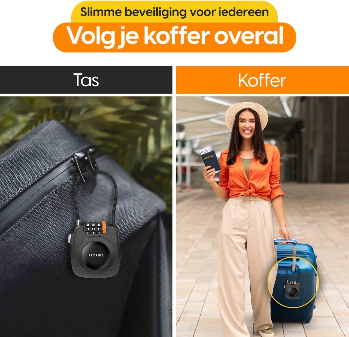 GPS Reisslot Proride 3-Cijfer Kabelslot met Android Tracker, Wit - Proride