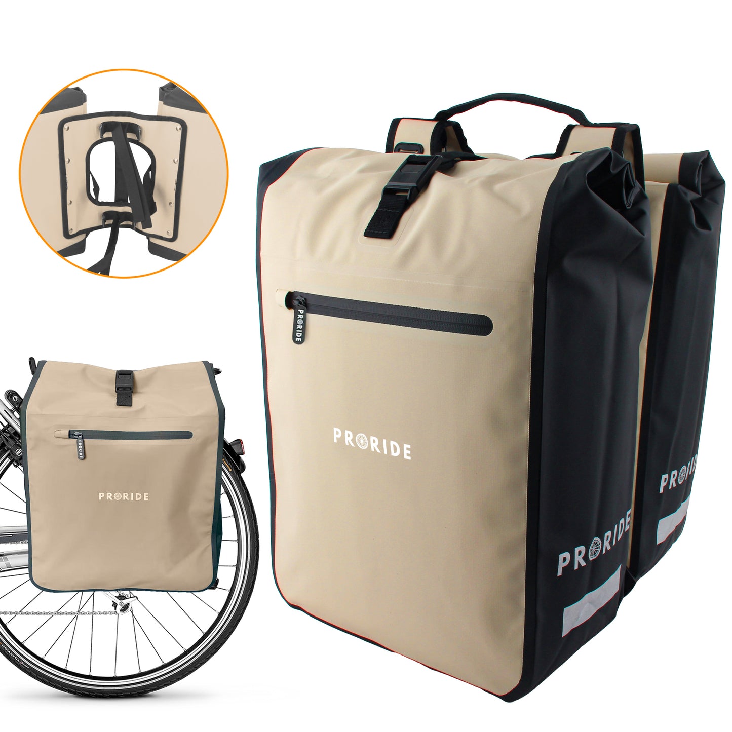 Proride dubbele fietstas I Ruim en waterdicht I Beige