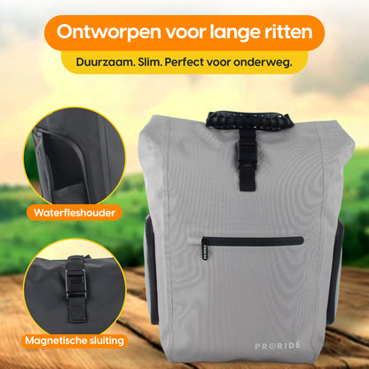 Proride 3-in-1 Fietstas I Rugzak I 25L I Waterdicht I Reflecterend Grijs