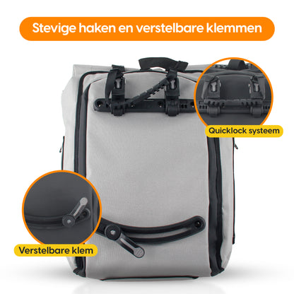 Proride 3-in-1 Fietstas I Rugzak I 25L I Waterdicht I Reflecterend Grijs