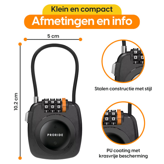Proride 3- cijferig Kabelslot Inclusief GPS-tracker Android I Slim en veilig onderweg I Wit
