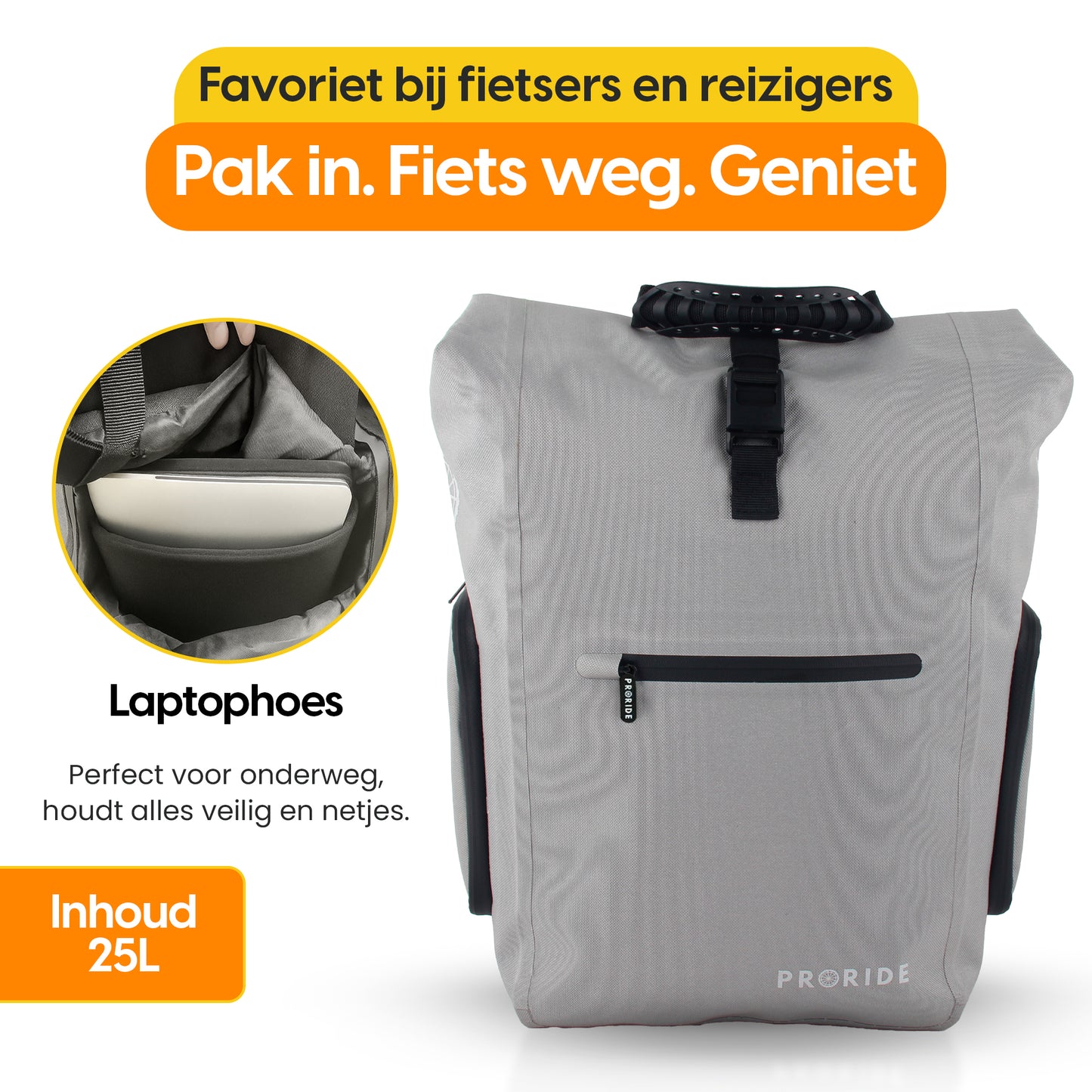 Proride 3-in-1 Fietstas I Rugzak I 25L I Waterdicht I Reflecterend Grijs