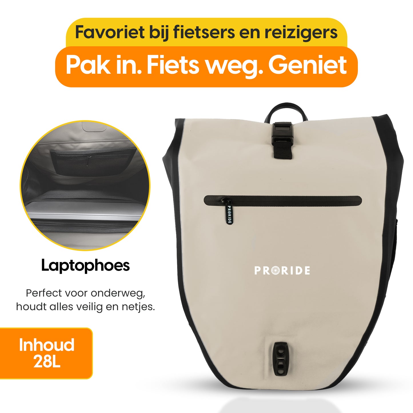 Proride Enkele Fietstas I Elke dag droog op pad I Beige