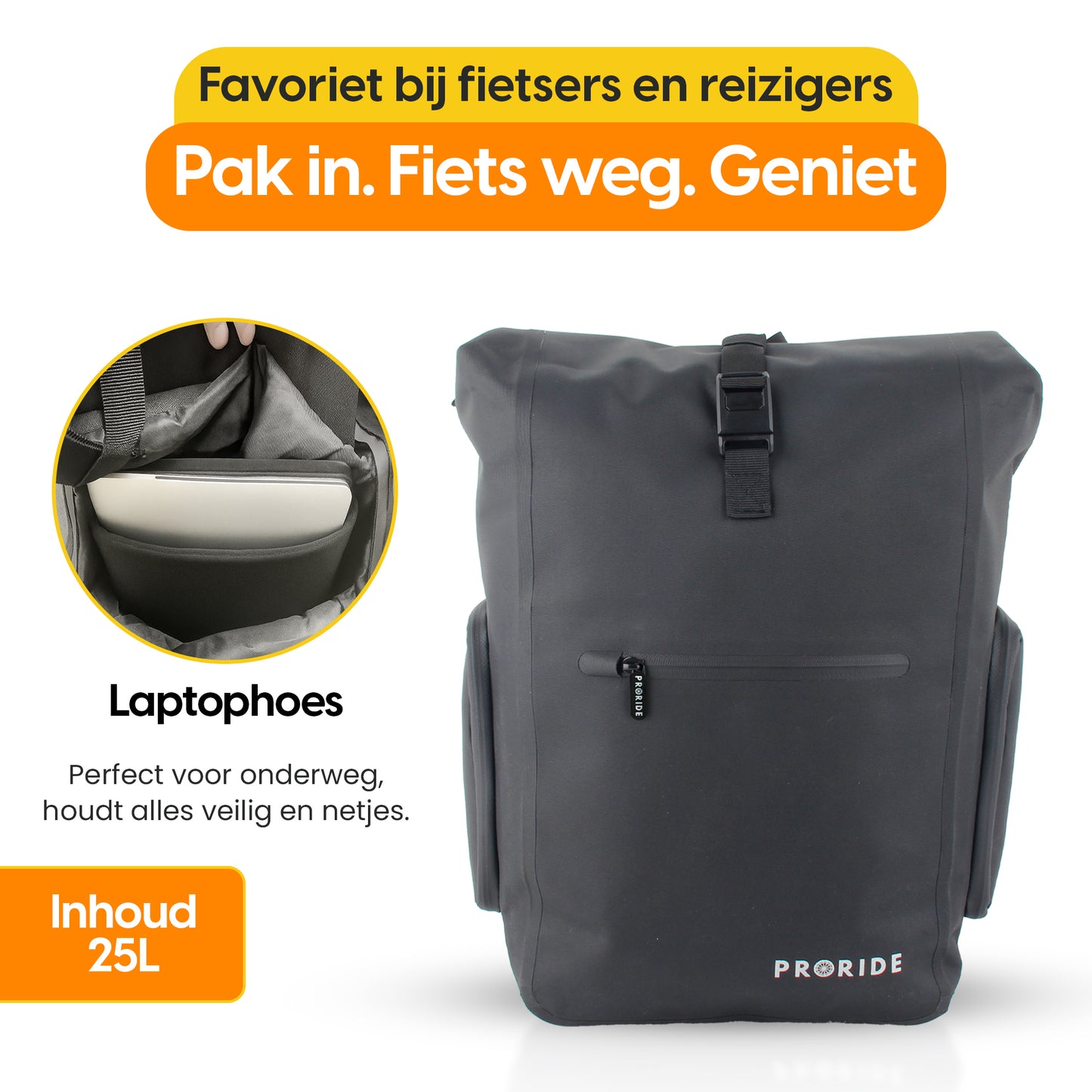 Proride 3-in-1 Fietstas I Rugzak I 25L I Waterdicht I Zwart