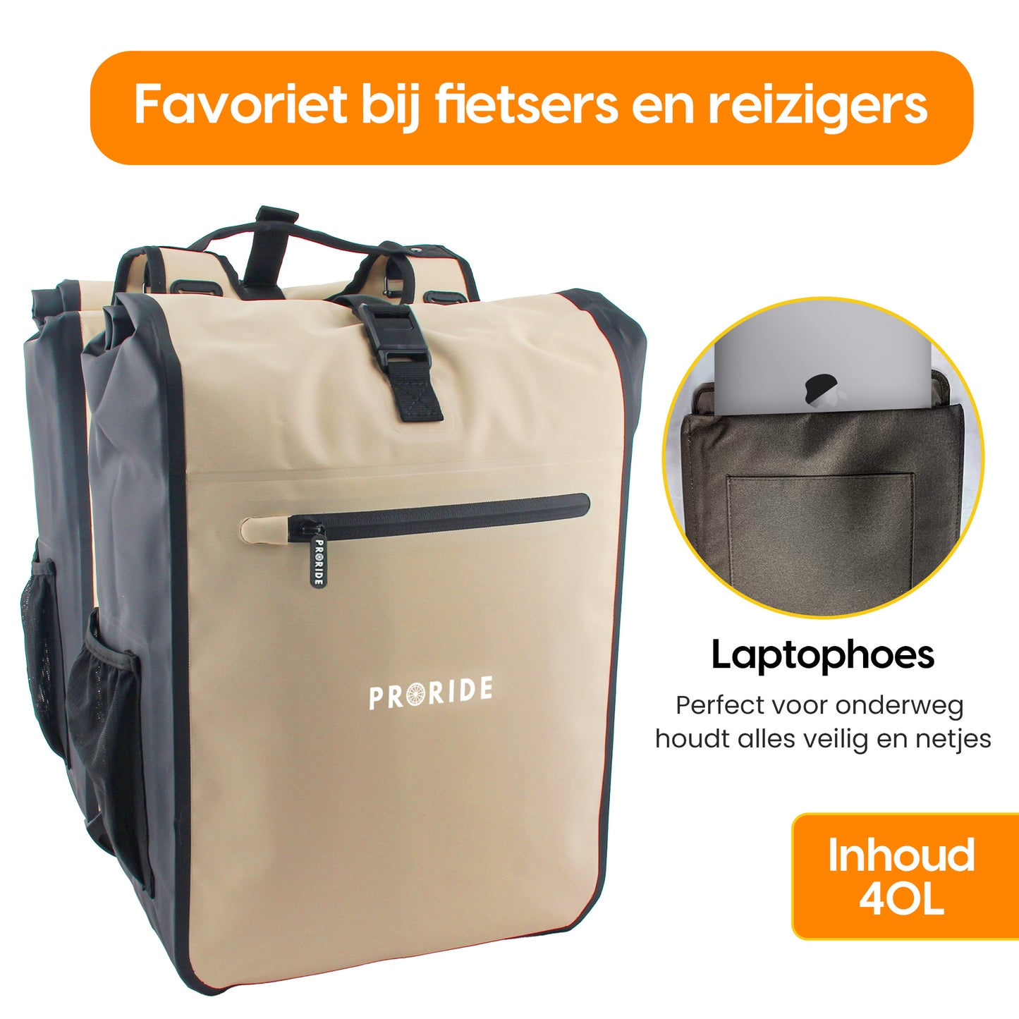 Proride dubbele fietstas I Ruim en waterdicht I Beige