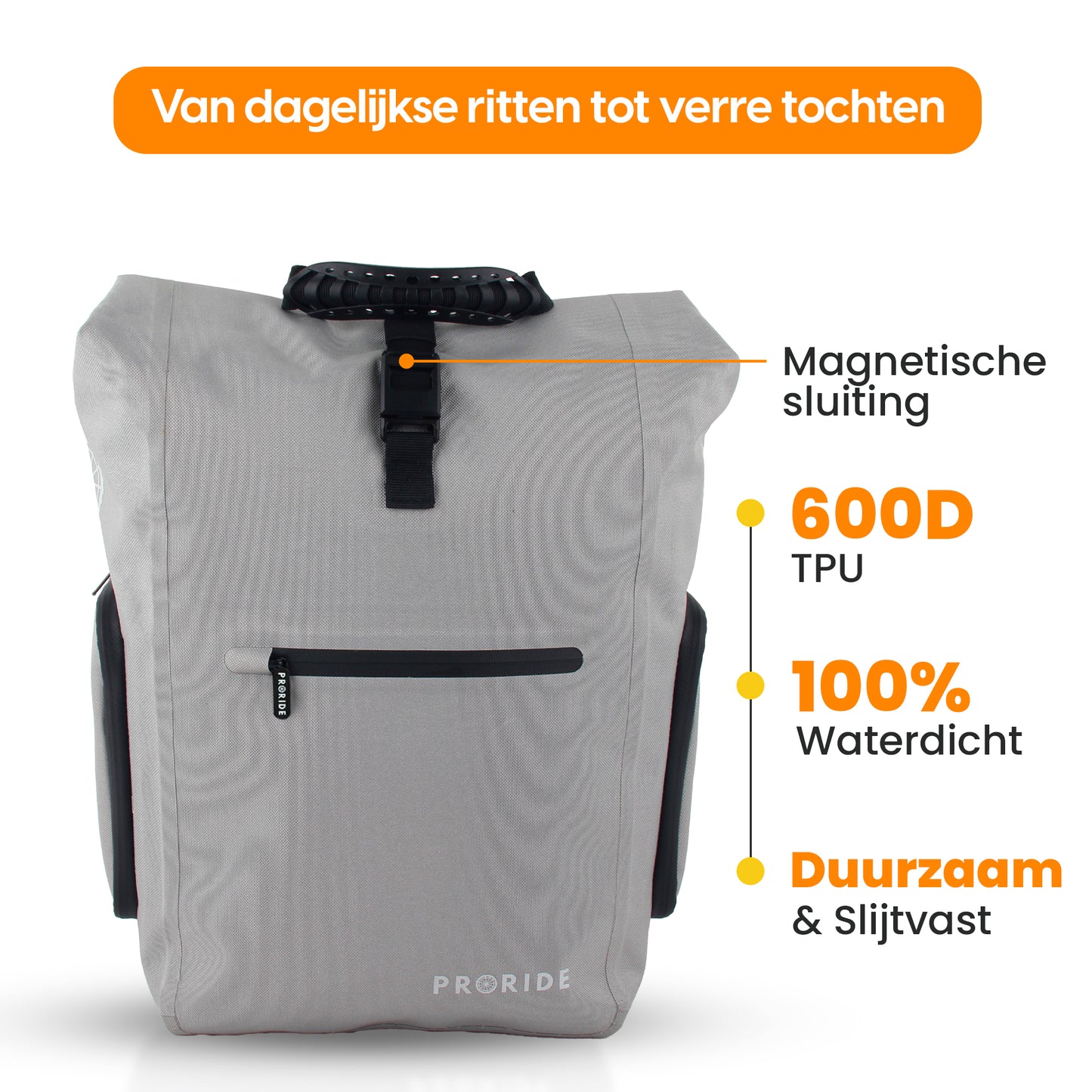 Proride 3-in-1 Fietstas I Rugzak I 25L I Waterdicht I Reflecterend Grijs