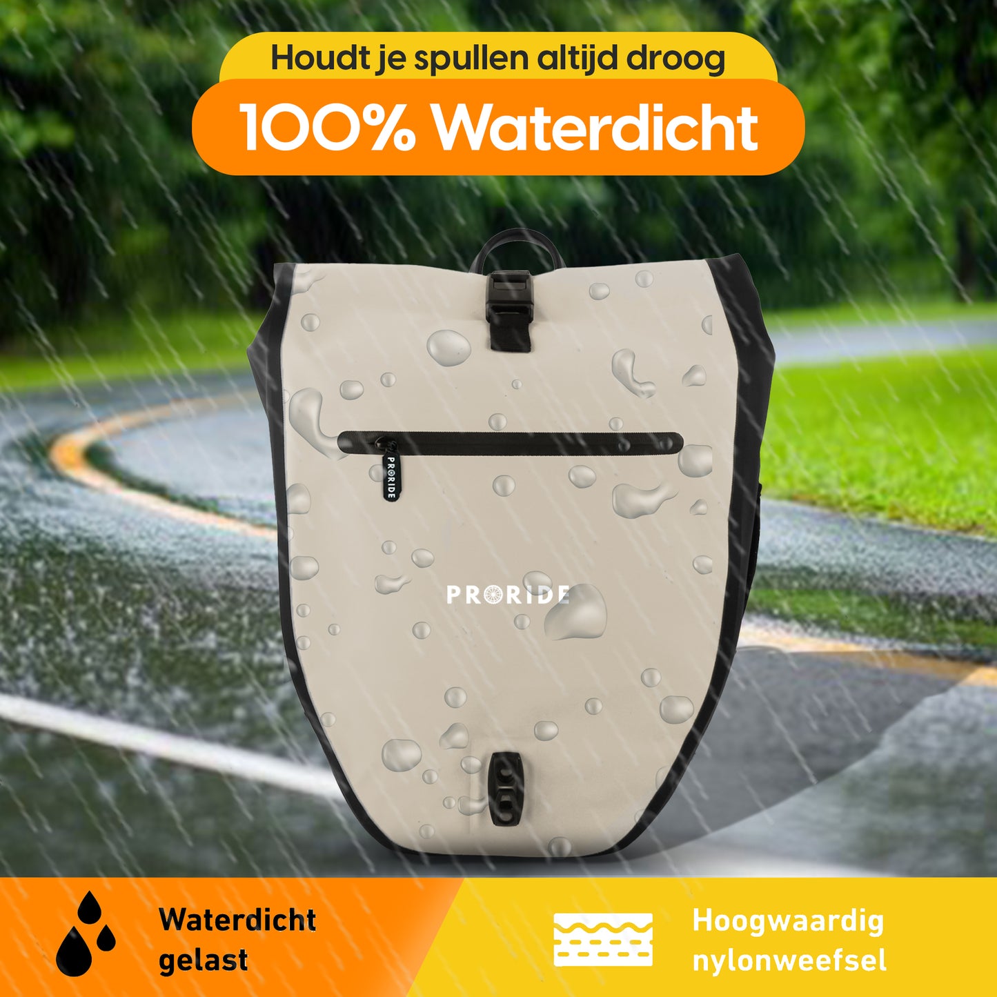 Proride Enkele Fietstas I Elke dag droog op pad I Beige