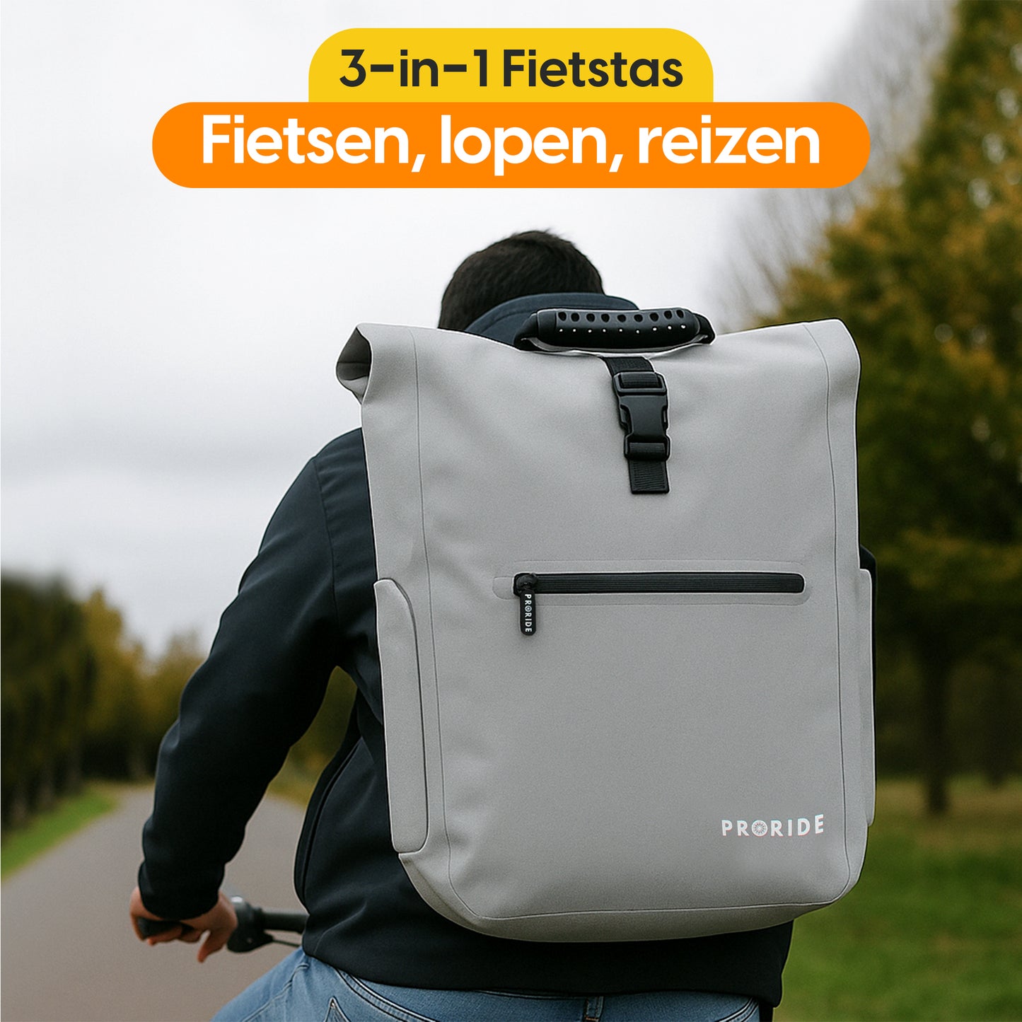 Proride 3-in-1 Fietstas I Rugzak I 25L I Waterdicht I Reflecterend Grijs