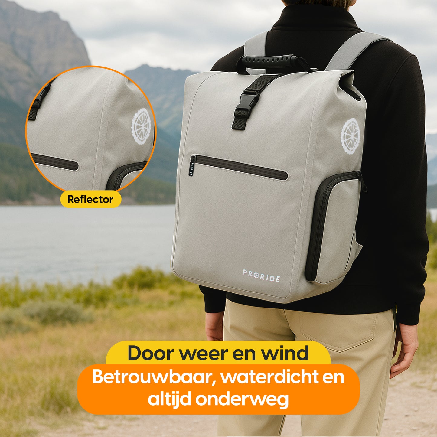 Proride 3-in-1 Fietstas I Rugzak I 25L I Waterdicht I Reflecterend Grijs