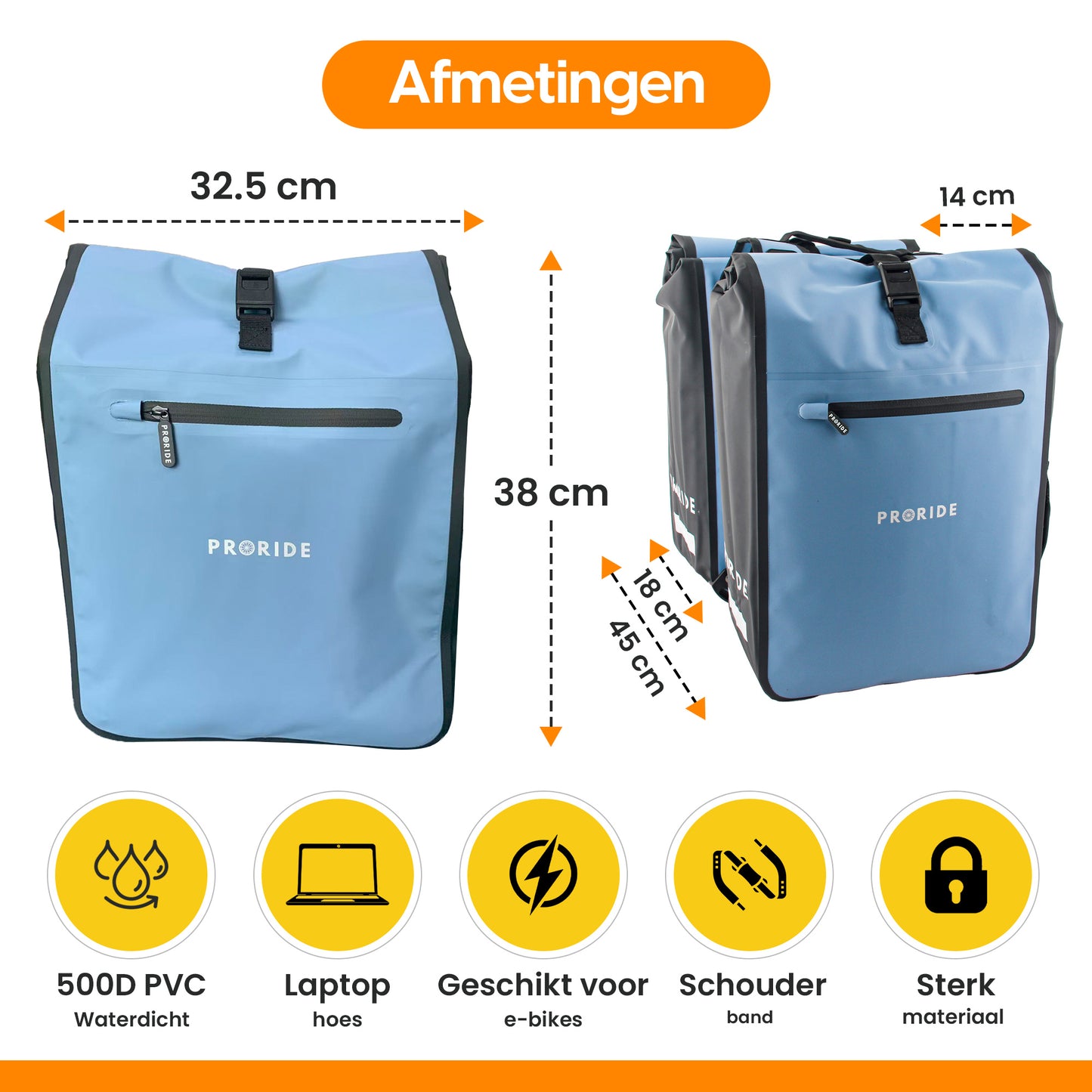 Proride dubbele fietstas I Ruim en waterdicht I Blauw