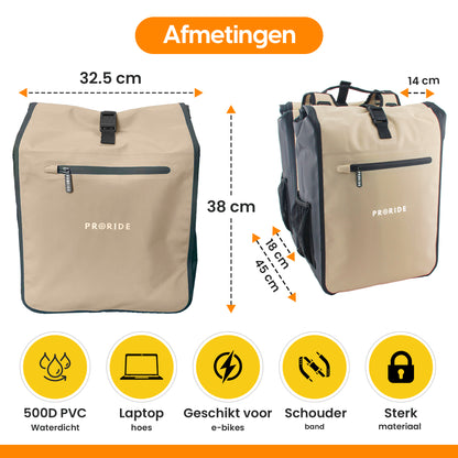Proride dubbele fietstas I Ruim en waterdicht I Beige