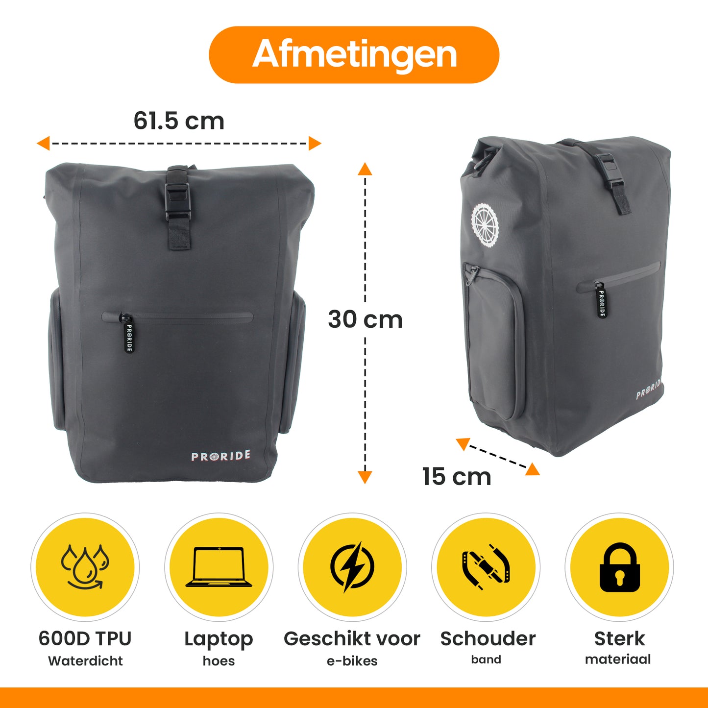 Proride 3-in-1 Fietstas I Rugzak I 25L I Waterdicht I Zwart