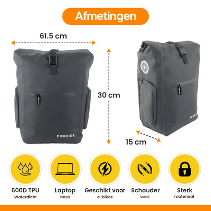 Proride 3-in-1 Fietstas I Rugzak I 25L I Waterdicht I Zwart