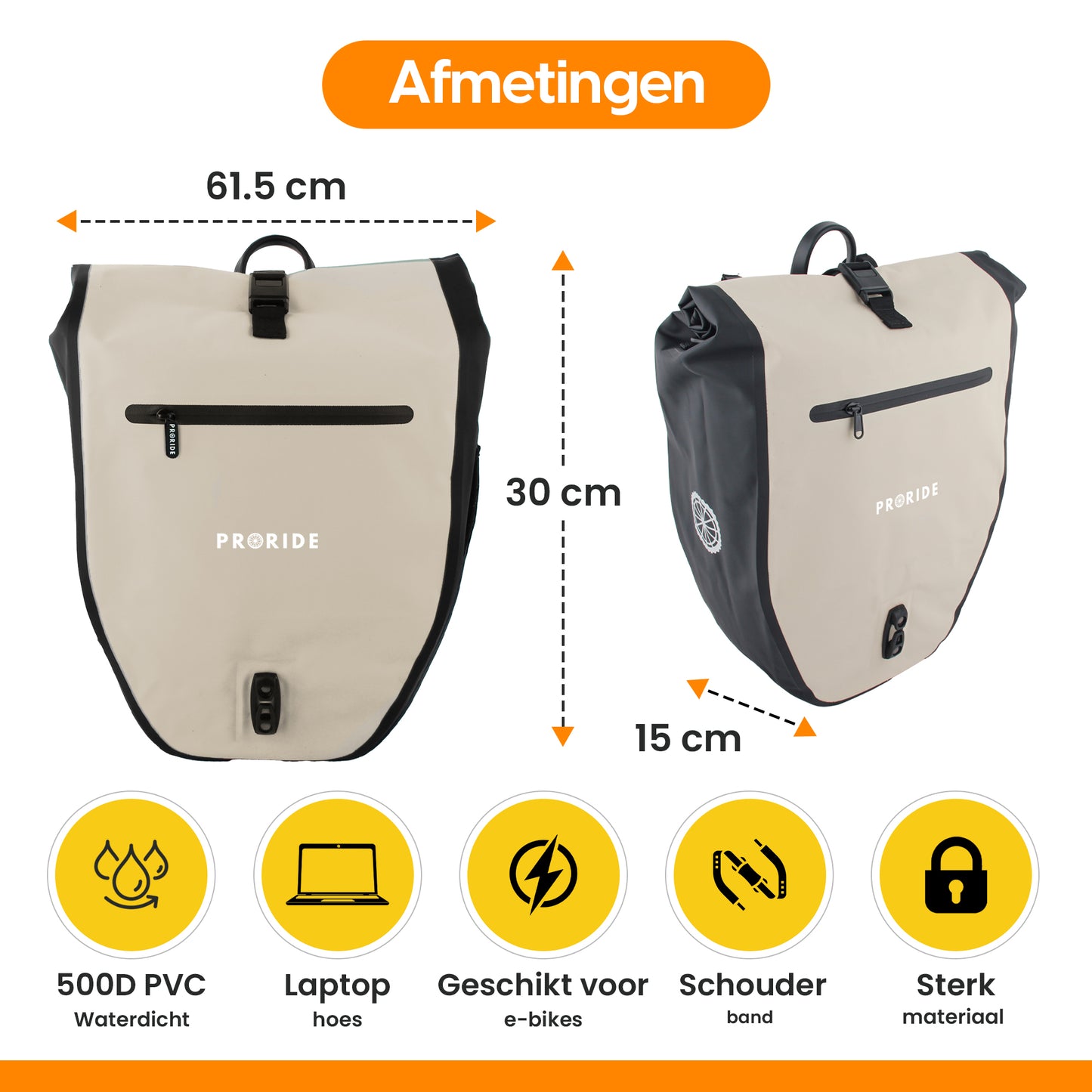 Proride Enkele Fietstas I Elke dag droog op pad I Beige