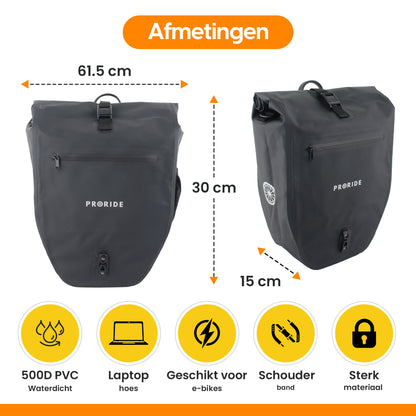 Waterdichte Enkele Fietstas 28L Proride Zwart, Voor dagelijks gebruik