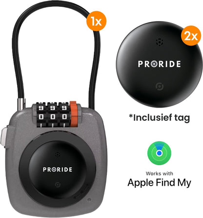 Proride 3- cijferig Kabelslot Inclusief GPS-tracker Apple I Slim en veilig onderweg I Grijs