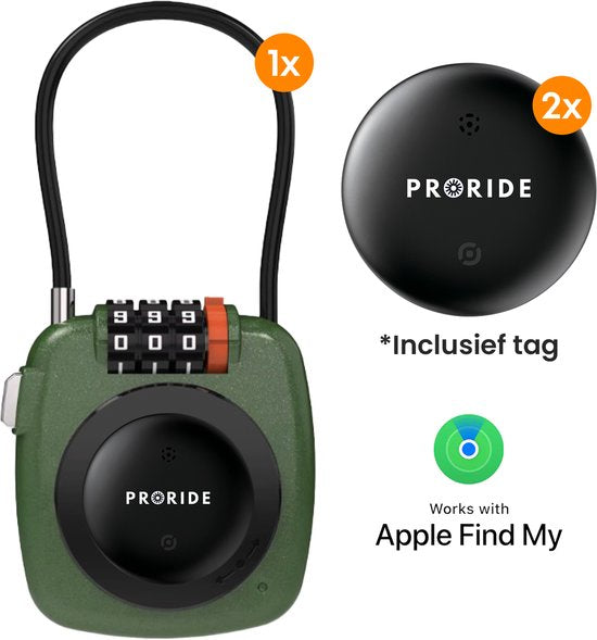 Proride 3- cijferig Kabelslot Inclusief GPS-tracker Apple I Slim en veilig onderweg I Groen