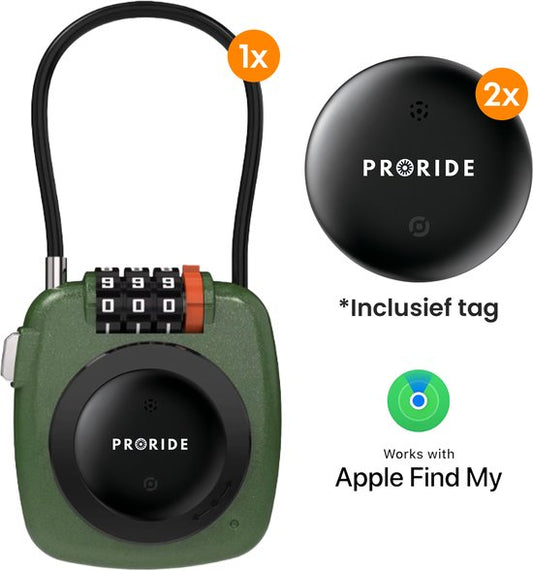 Proride 3- cijferig Kabelslot Inclusief GPS-tracker Apple I Slim en veilig onderweg I Groen