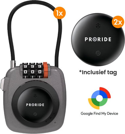Proride 3- cijferig Kabelslot Inclusief GPS-tracker Android I Slim en veilig onderweg I Grijs