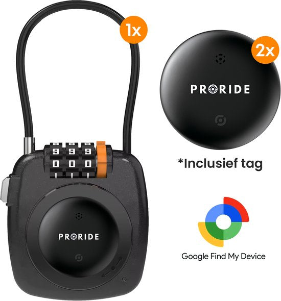 Proride 3- cijferig Kabelslot Inclusief GPS-tracker Android I Slim en veilig onderweg I Zwart