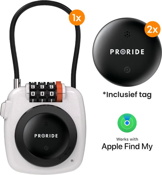 Proride 3- cijferig Kabelslot Inclusief GPS-tracker Apple I Slim en veilig onderweg I Wit