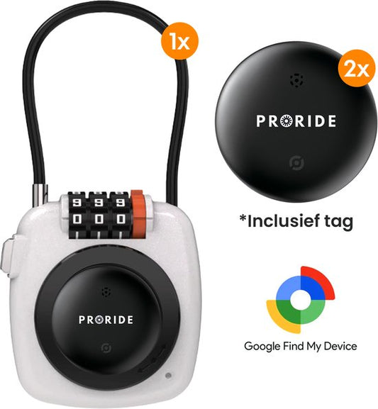 Proride 3- cijferig Kabelslot Inclusief GPS-tracker Android I Slim en veilig onderweg I Wit