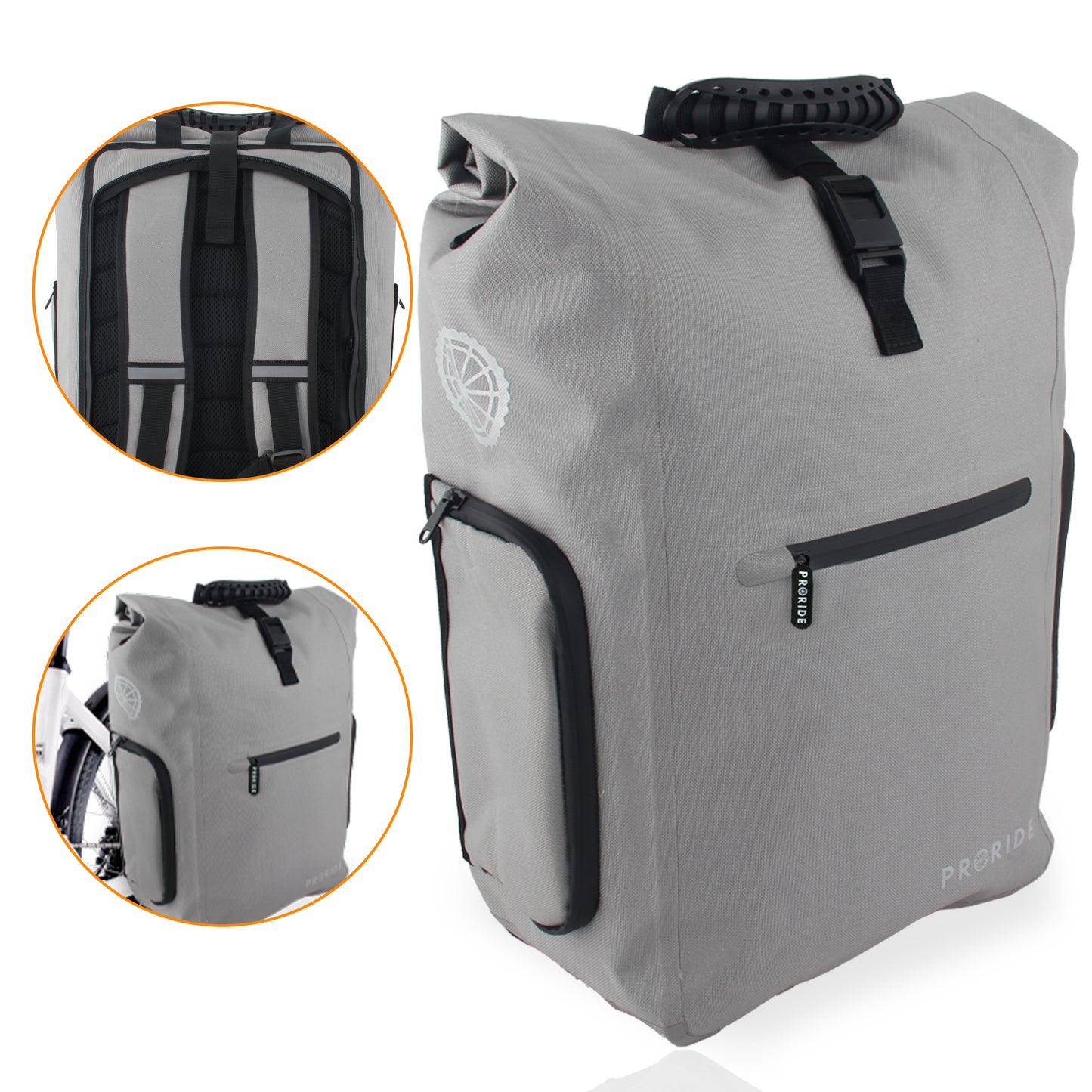 Proride 3-in-1 Fietstas I Rugzak I 25L I Waterdicht I Reflecterend Grijs